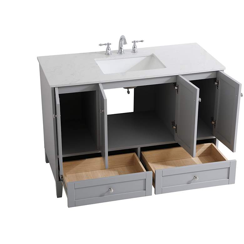 Image 4 48-Inch Grey Single Sink Bathroom Vanity With White Calacatta Quartz Top more views