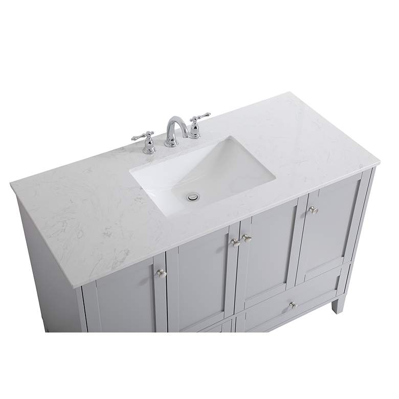 Image 5 48-Inch Grey Single Sink Bathroom Vanity With White Calacatta Quartz Top more views