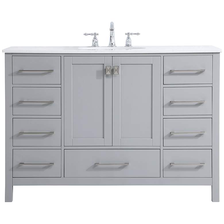 Image 2 48-Inch Grey Single Sink Bathroom Vanity With White Calacatta Quartz Top