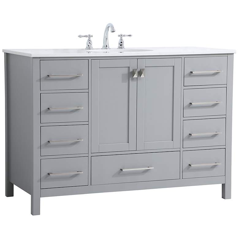 Image 7 48-Inch Grey Single Sink Bathroom Vanity With White Calacatta Quartz Top more views