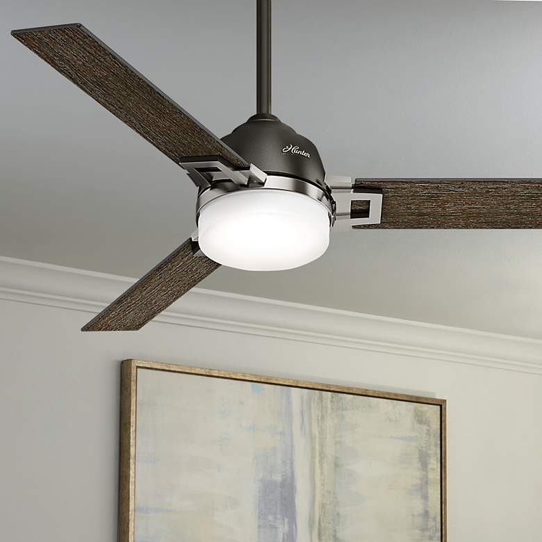 Image 1 48 inch Hunter Leoni Brushed Nickel Bronze LED Ceiling Fan with Remote