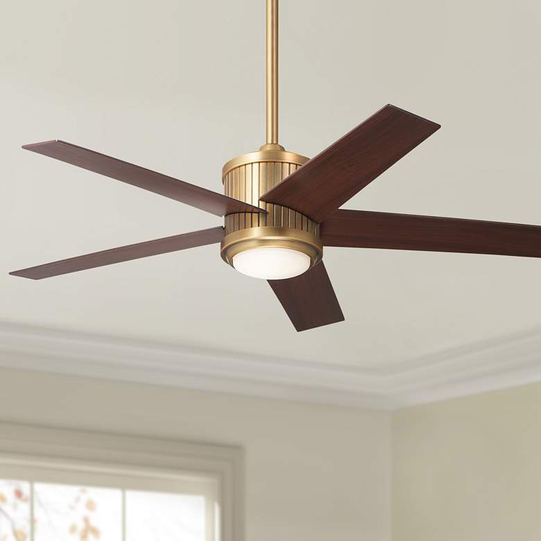 Image 1 48" Kichler Brahm Natural Brass LED Indoor Ceiling Fan with Remote
