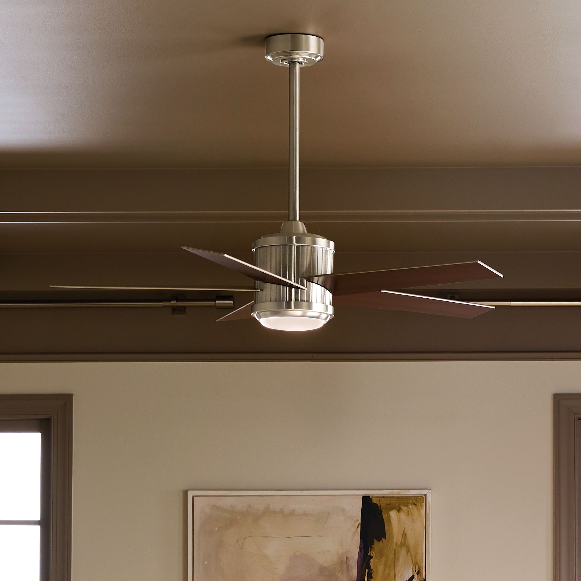 48" Kichler Brahm Stainless Steel LED Indoor Ceiling Fan with Remote in scene