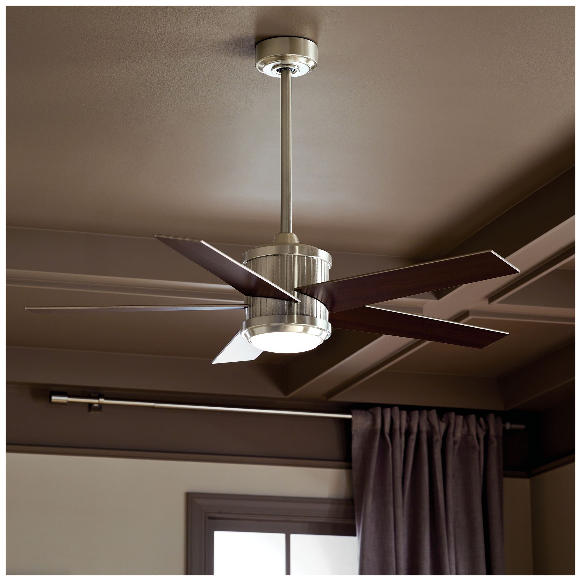 48" Kichler Brahm Stainless Steel LED Indoor Ceiling Fan with Remote in scene