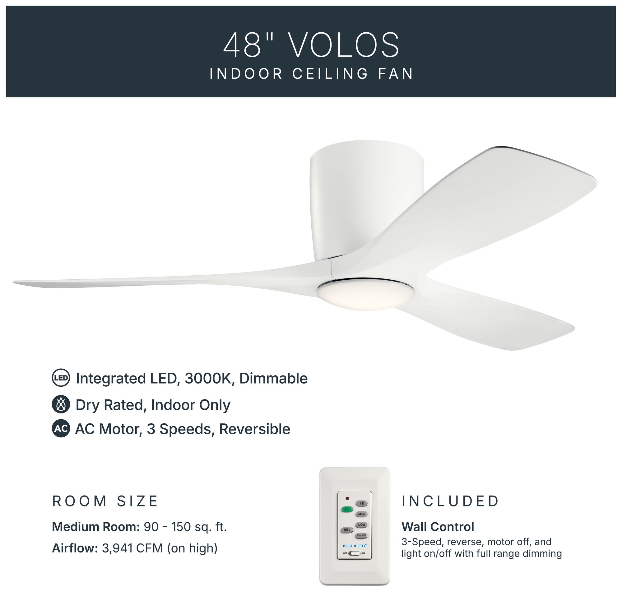 48" Kichler Volos Matte White LED Ceiling Fan
