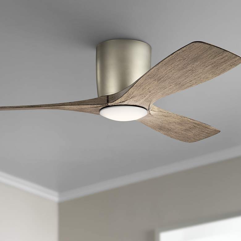 Image 1 48 inch Kichler Volos Nickel Hugger LED Ceiling Fan with Wall Control