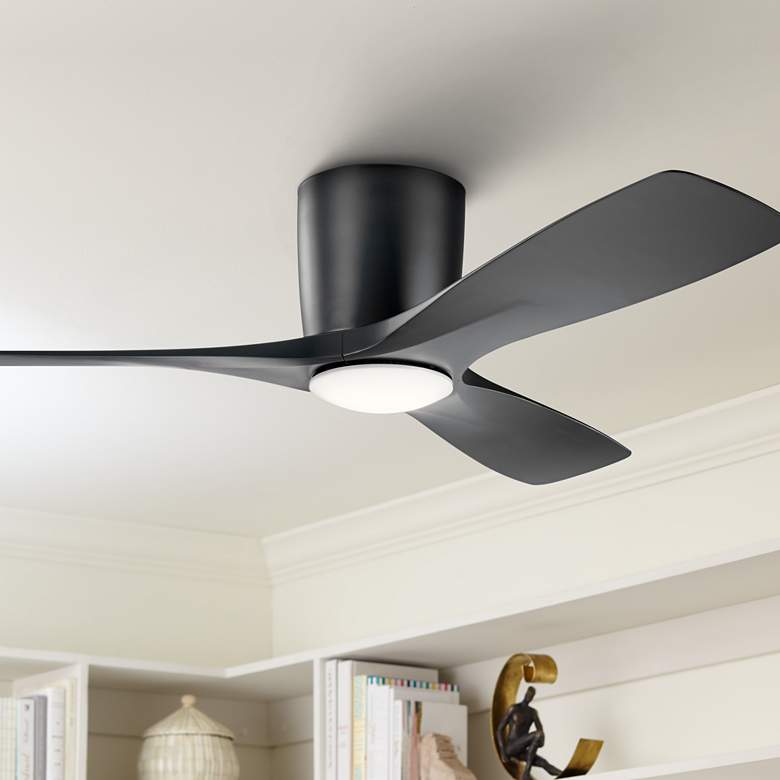 Image 1 48 inch Kichler Volos Satin Black Hugger LED Ceiling Fan with Wall Control