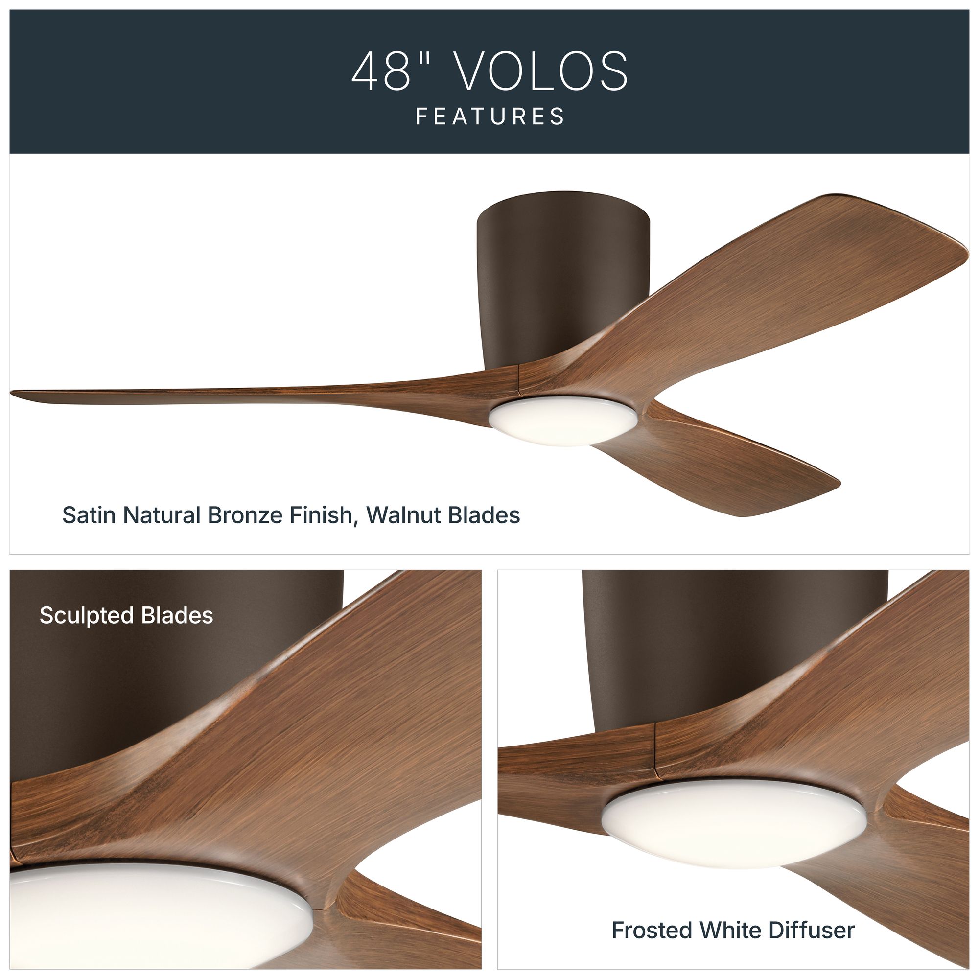 48" Kichler Volos Satin Bronze LED Ceiling Fan with Walnut Blades in scene