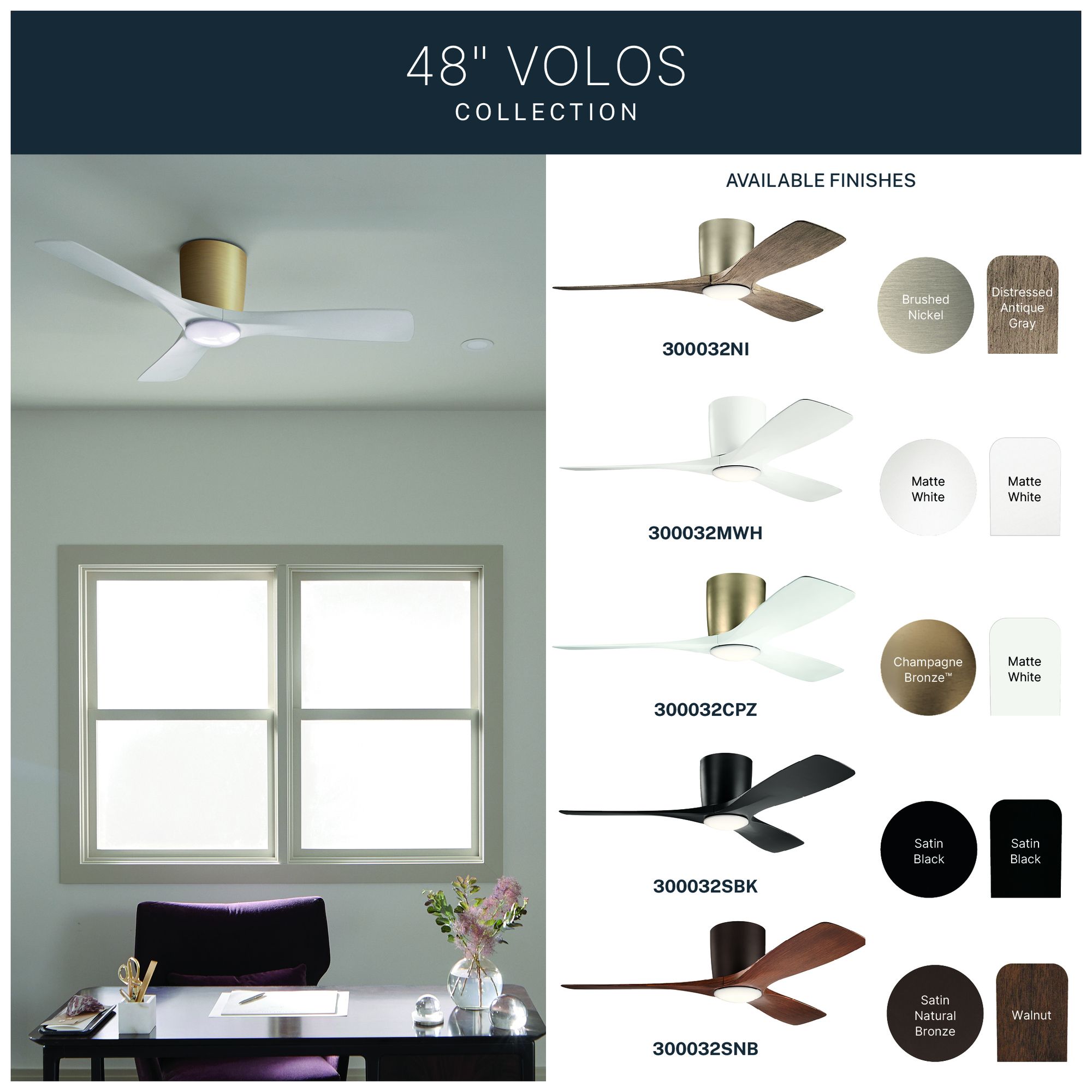 48" Kichler Volos Satin Bronze LED Ceiling Fan with Walnut Blades in scene