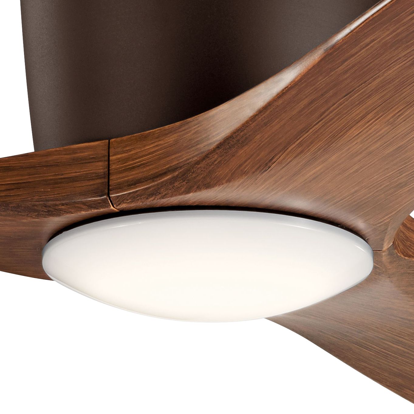 48" Kichler Volos Satin Bronze LED Ceiling Fan with Walnut Blades in scene