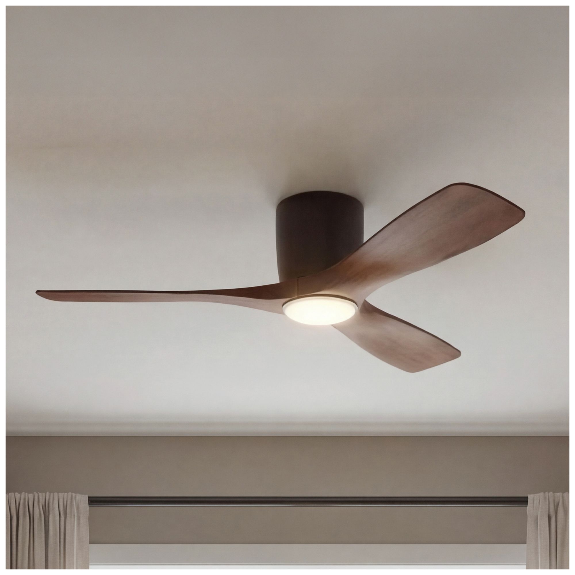 48" Kichler Volos Satin Bronze LED Ceiling Fan with Walnut Blades in scene