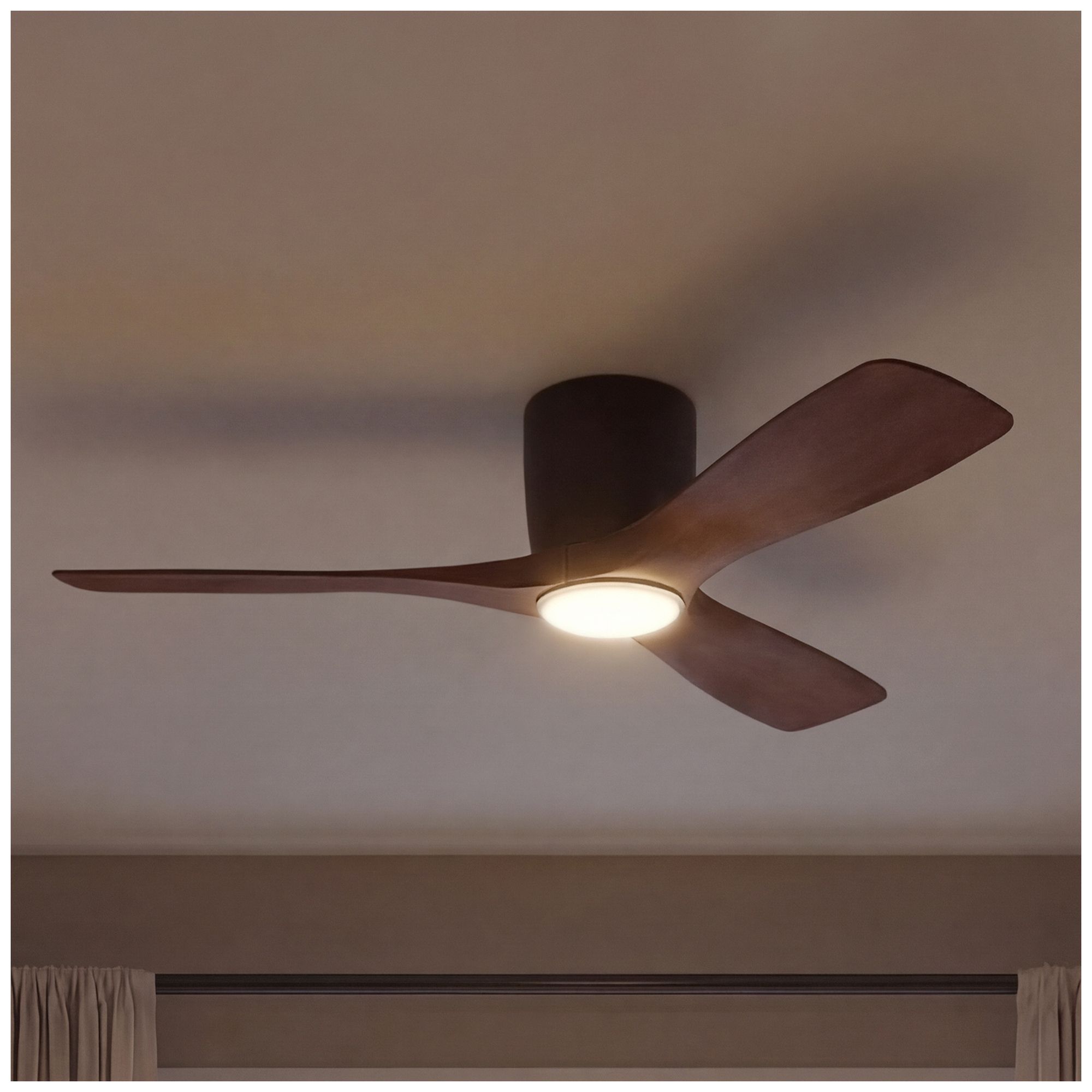 48" Kichler Volos Satin Bronze LED Ceiling Fan with Walnut Blades in scene