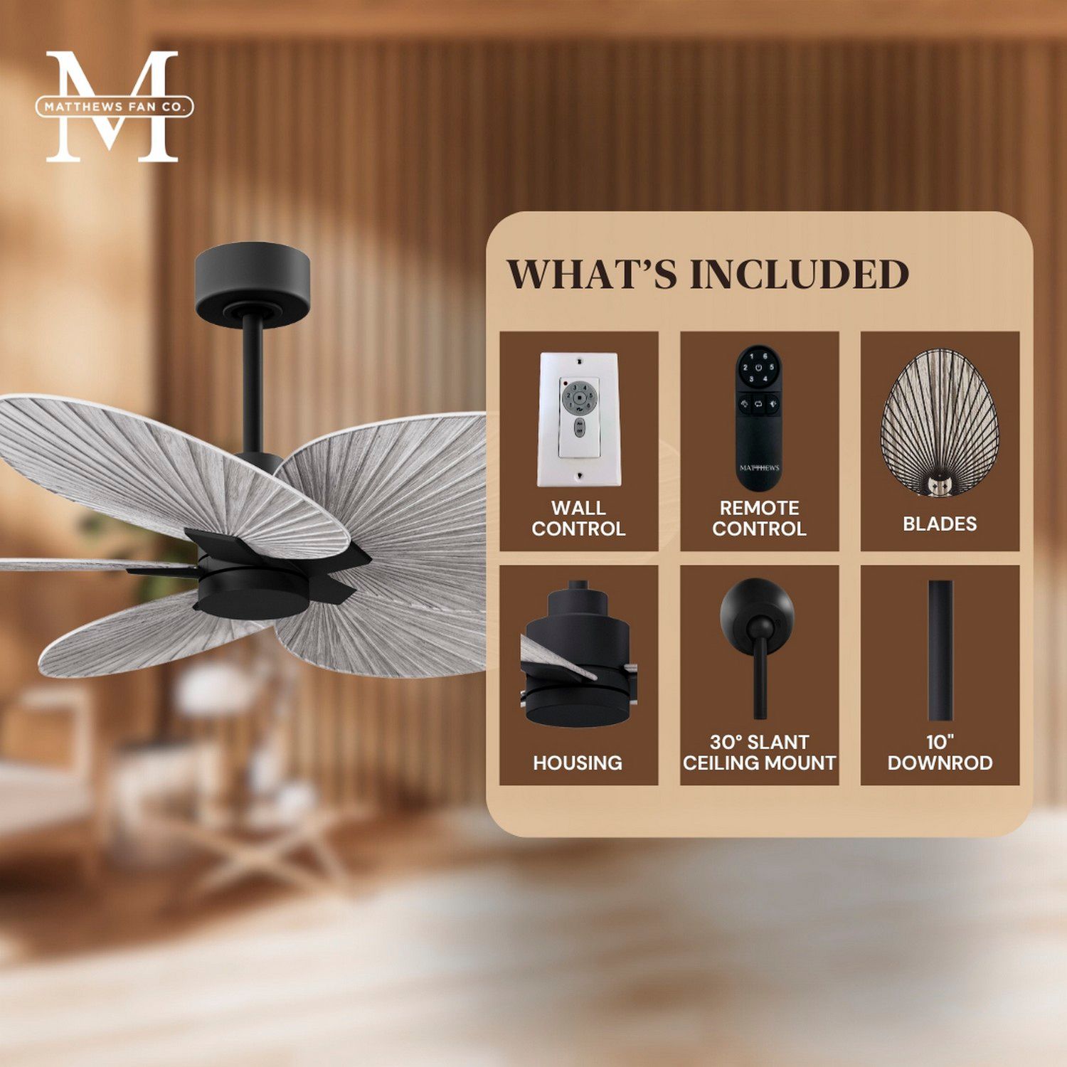 48" Matthews Alessandra Black Ceiling Fan with Barn Blades