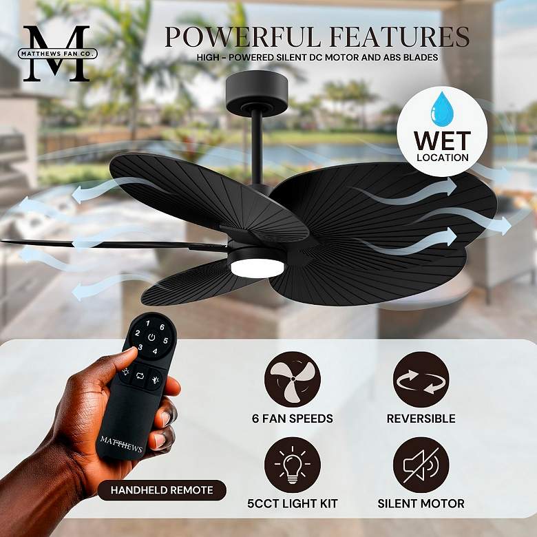 Image 6 48" Matthews Alessandra Tropical Matte Black Ceiling Fan more views