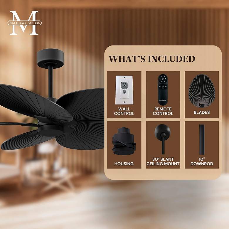 Image 7 48" Matthews Alessandra Tropical Matte Black Ceiling Fan more views