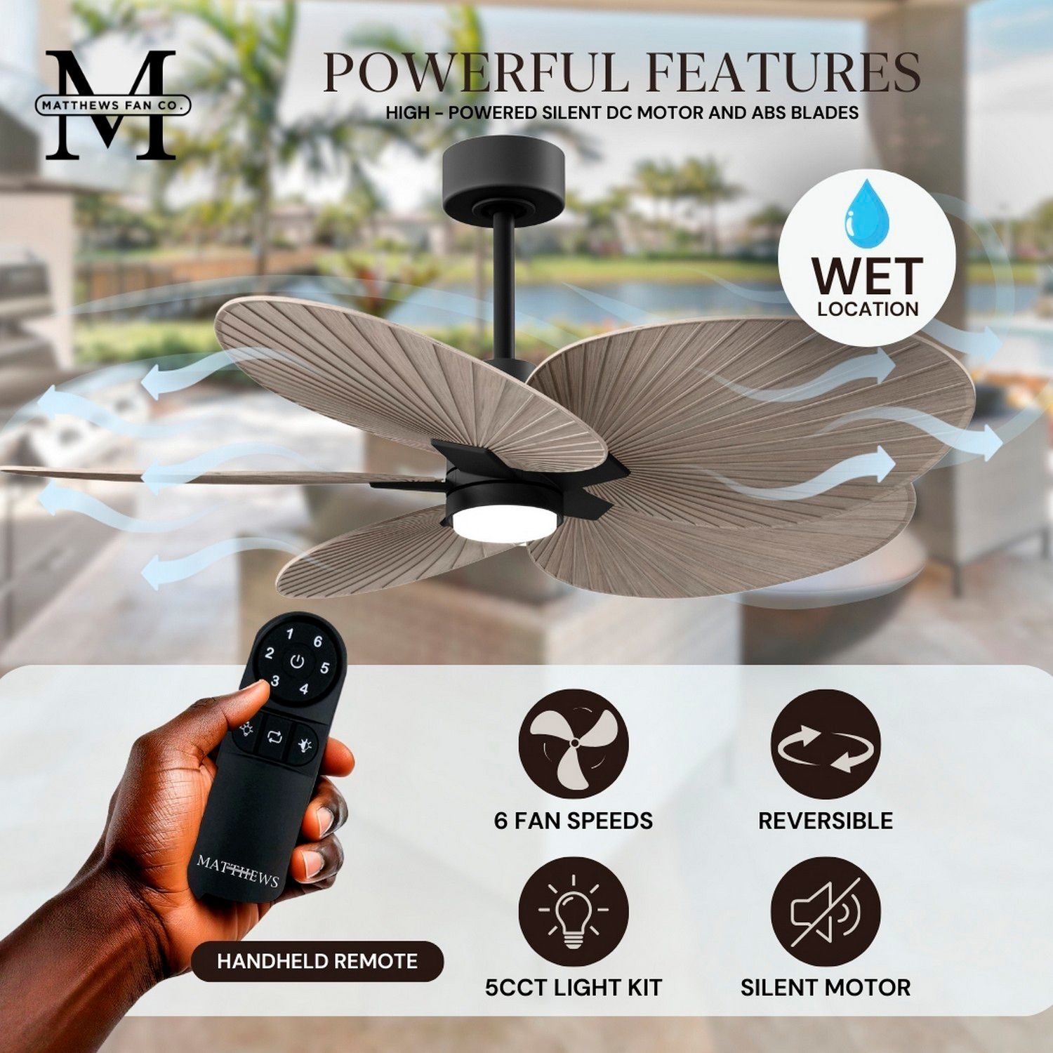 Image 6 48" Matthews Alessandra Tropical Matte Black Ceiling Fan more views