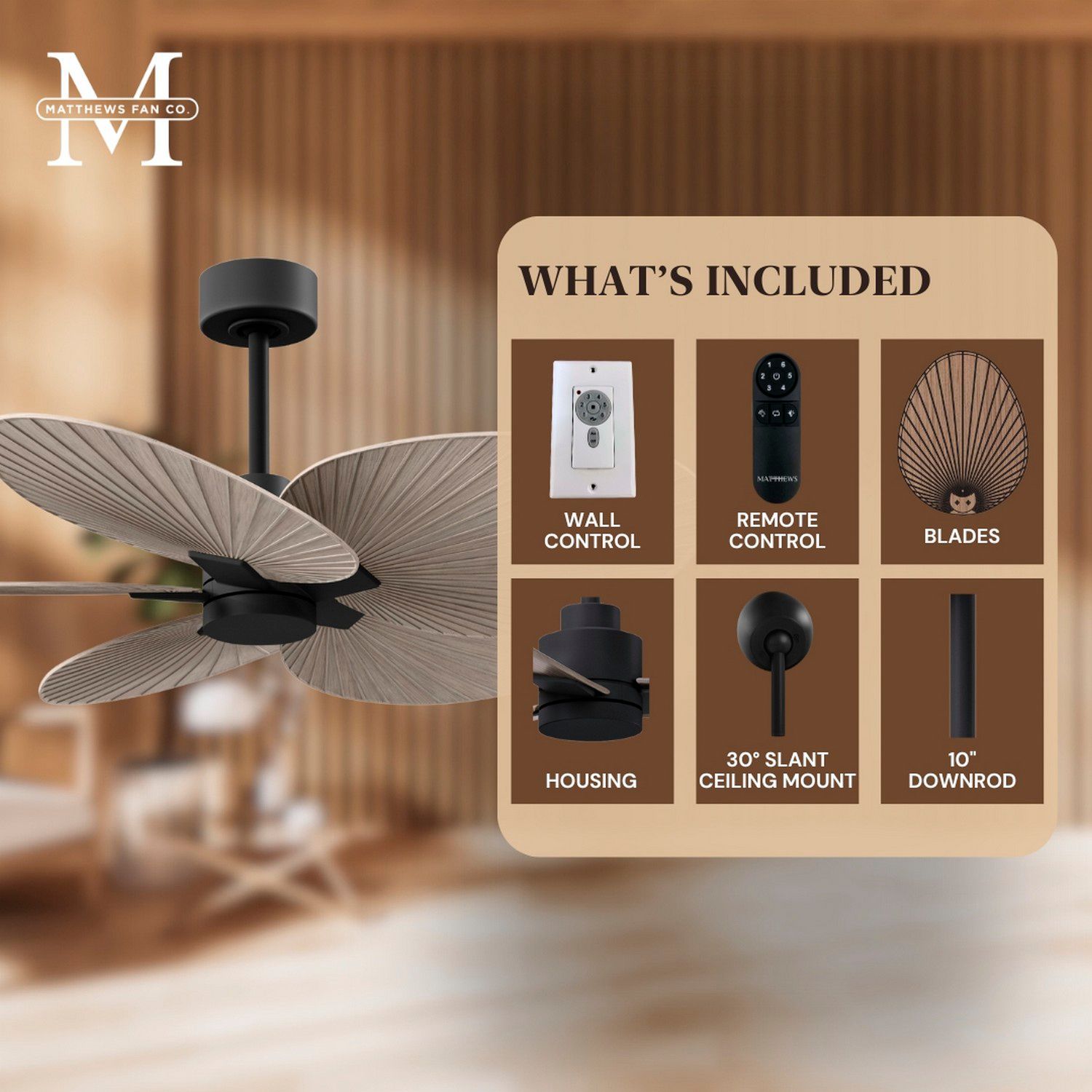 Image 7 48" Matthews Alessandra Tropical Matte Black Ceiling Fan more views