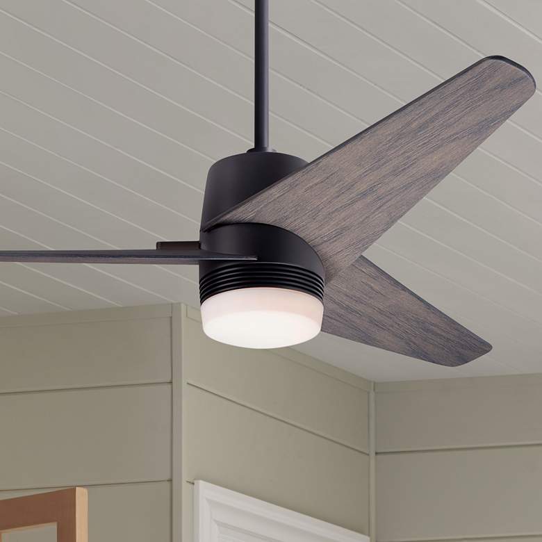 Image 1 48" Modern Fan Velo Bronze Gray Damp Rated LED Ceiling Fan with Remote