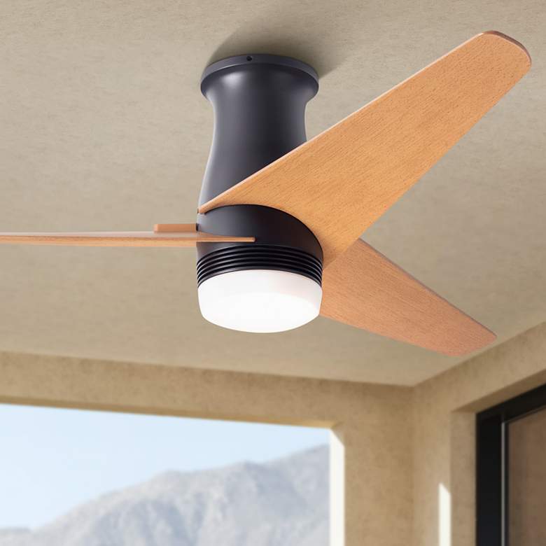 Image 1 48 inch Modern Fan Velo Bronze Maple LED Damp Rated Hugger Fan with Remote
