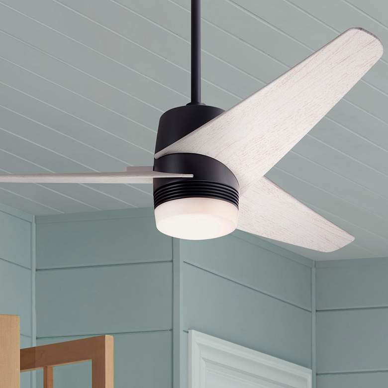 Image 1 48" Modern Fan Velo Dark Bronze Whitewash LED Ceiling Fan with Remote