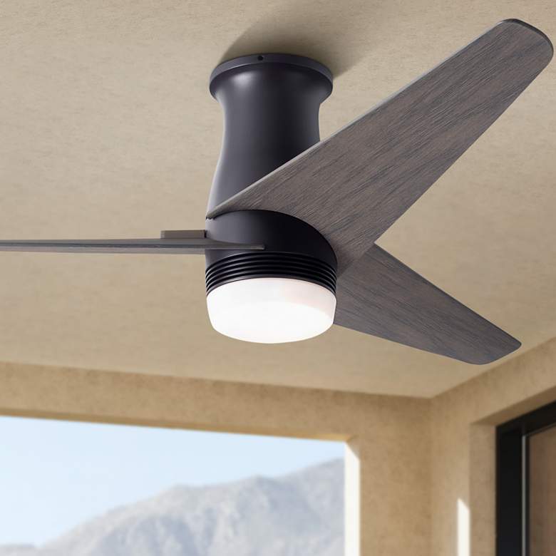 Image 1 48" Modern Fan Velo DC Bronze Graywash Damp LED Hugger Fan with Remote