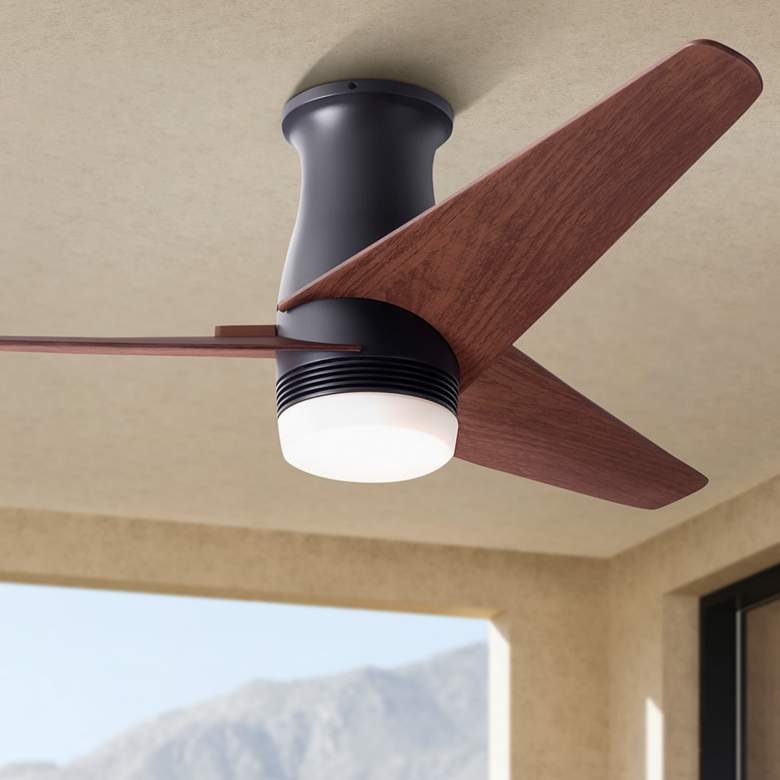 Image 1 48" Modern Fan Velo DC Bronze Mahogany LED Damp Hugger Fan with Remote