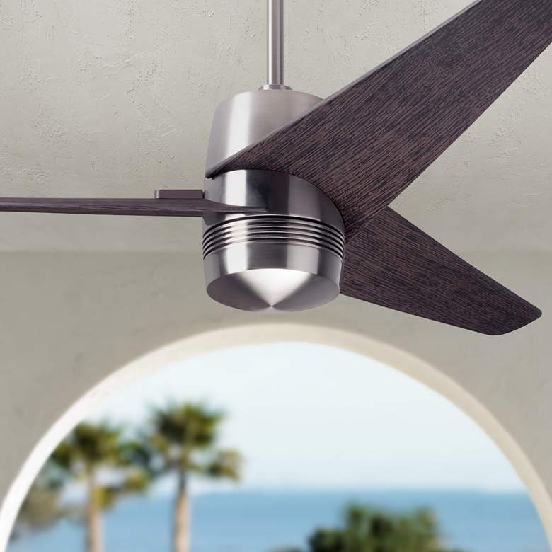 Image 1 48" Modern Fan Velo DC Brushed Nickel Ebony Damp Rated Fan with Remote