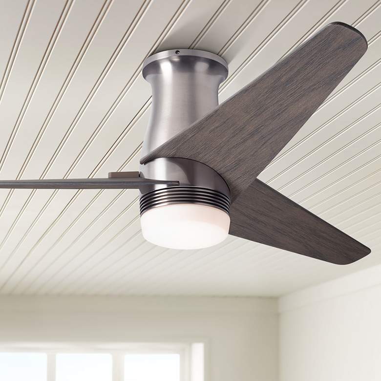 Image 1 48" Modern Fan Velo DC Brushed Nickel/Mahogany LED Hugger Ceiling Fan