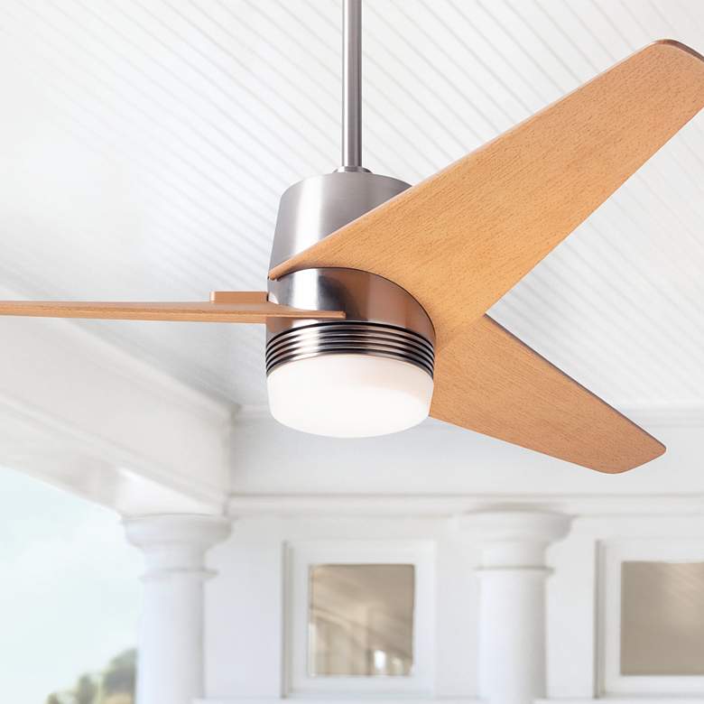 Image 1 48 inch Modern Fan Velo DC Brushed Nickel Maple LED Fan with Remote