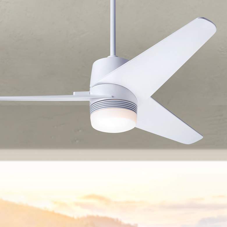 Image 1 48" Modern Fan Velo DC Gloss White Damp Rated LED Fan with Remote