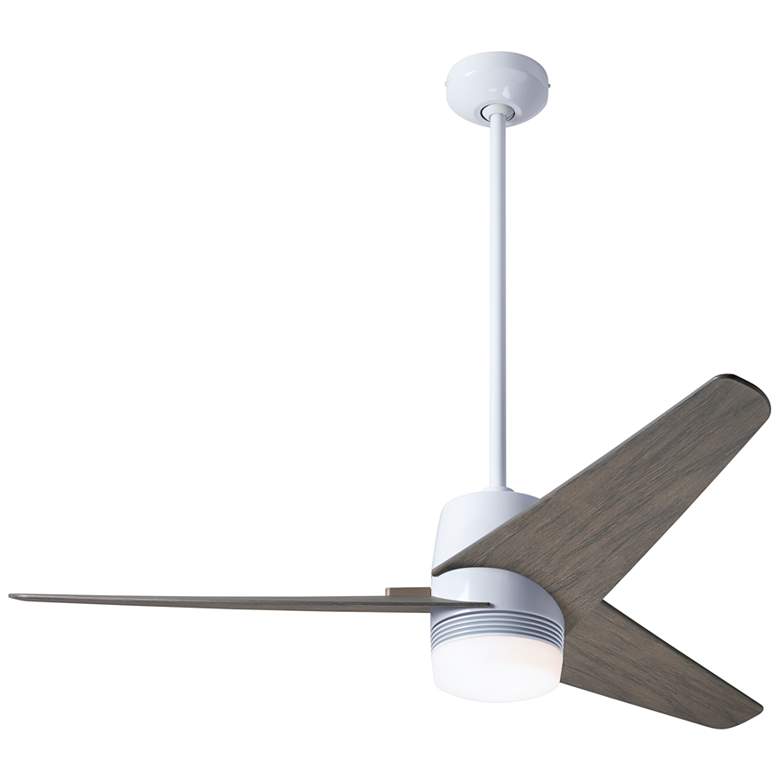 Image 2 48 inch Modern Fan Velo DC Gloss White Graywash Damp LED Fan with Remote