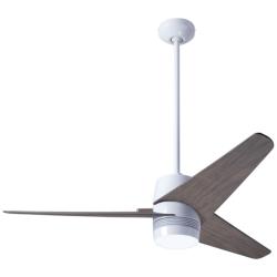 48&quot; Modern Fan Velo DC Gloss White Graywash Damp Rated Fan with Remote