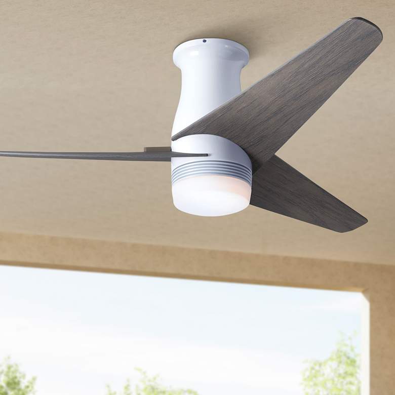 Image 1 48" Modern Fan Velo DC Gloss White Graywash LED Hugger Fan with Remote