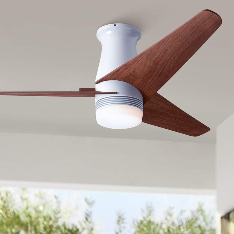 Image 1 48 inch Modern Fan Velo DC Gloss White Mahogany LED Hugger Fan with Remote