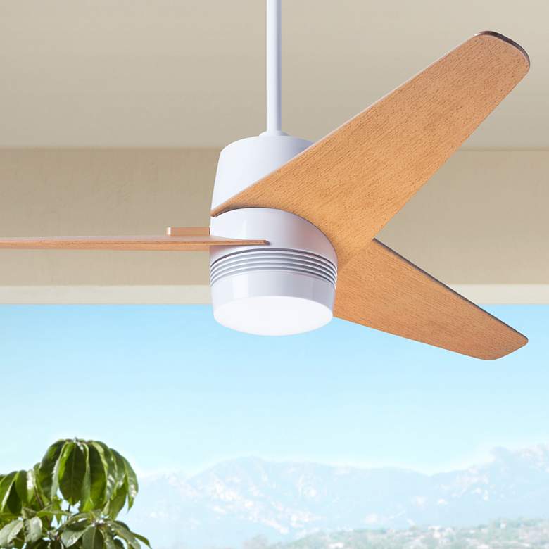 Image 1 48" Modern Fan Velo DC Gloss White Maple Damp Rated Fan with Remote