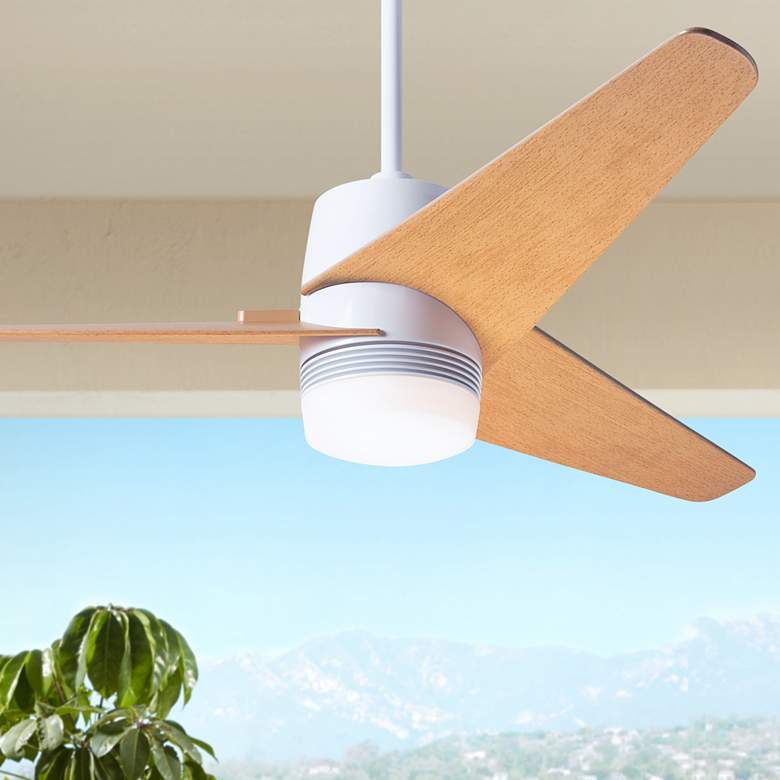 Image 1 48" Modern Fan Velo DC Gloss White Maple LED Ceiling Fan with Remote