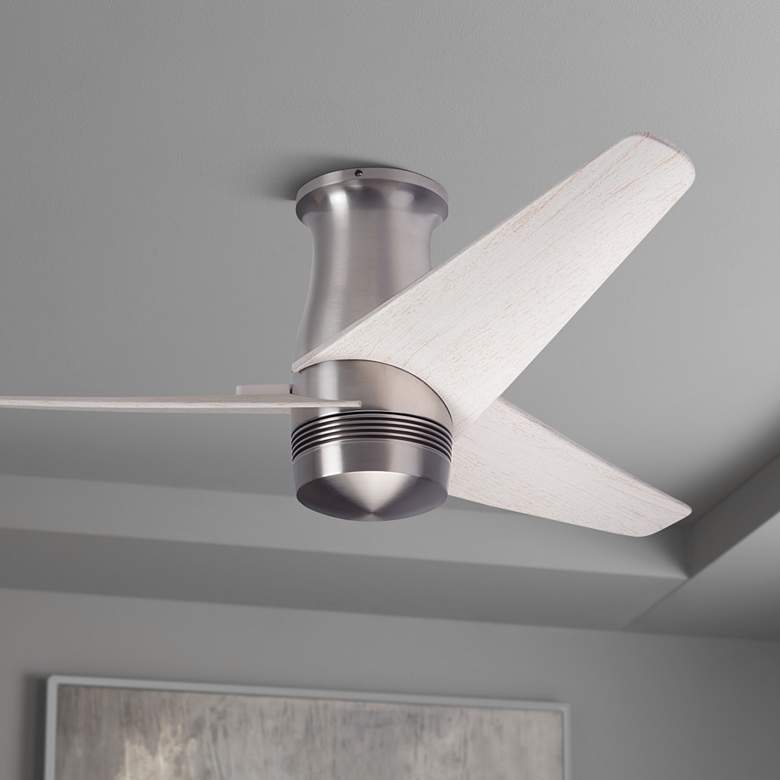 Image 1 48" Modern Fan Velo DC Nickel Damp Rated Hugger Fan with Remote