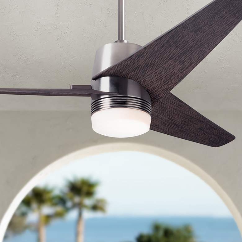 Image 1 48" Modern Fan Velo DC Nickel Ebony LED Damp Ceiling Fan with Remote