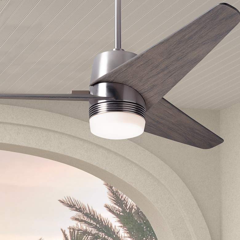 Image 1 48 inch Modern Fan Velo DC Nickel Graywash LED Damp Rated Fan with Remote