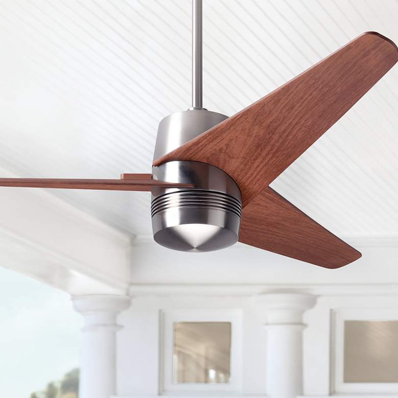 Image 1 48" Modern Fan Velo DC Nickel Mahogany Damp Ceiling Fan with Remote