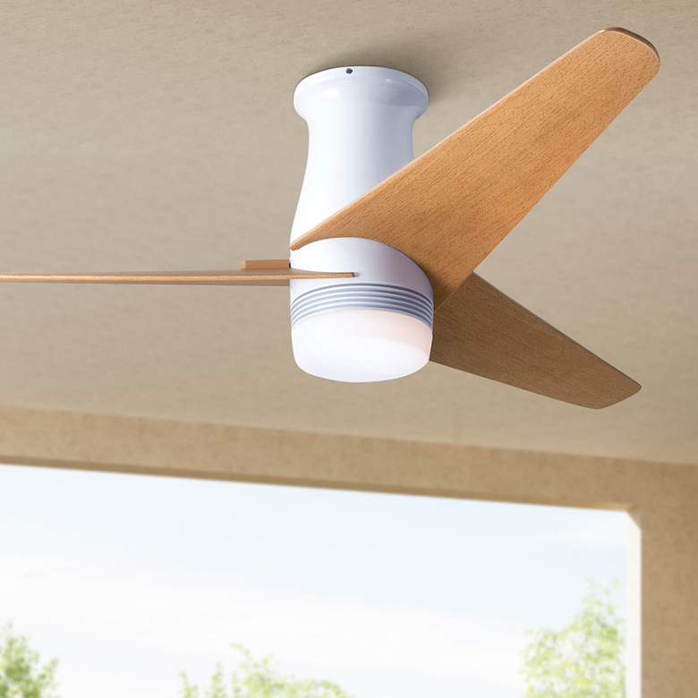 Image 1 48" Modern Fan Velo DC White Maple LED Hugger Ceiling Fan with Remote