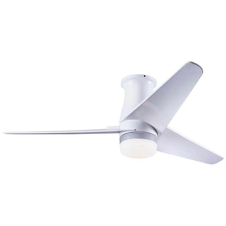 Image 1 48 inch Modern Fan Velo Gloss White LED Damp Rated Hugger Fan with Remote