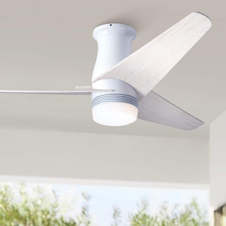Image 1 48 inch Modern Fan Velo Gloss White LED Damp Rated Hugger Fan with Remote