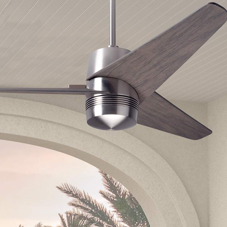 Image 1 48 inch Modern Fan Velo Nickel and Gray Damp Rated Ceiling Fan with Remote