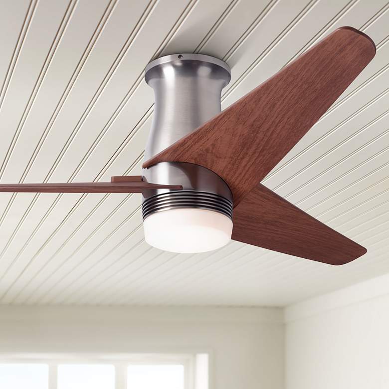 Image 1 48" Modern Fan Velo Nickel and Maple Damp LED Hugger Fan with Remote