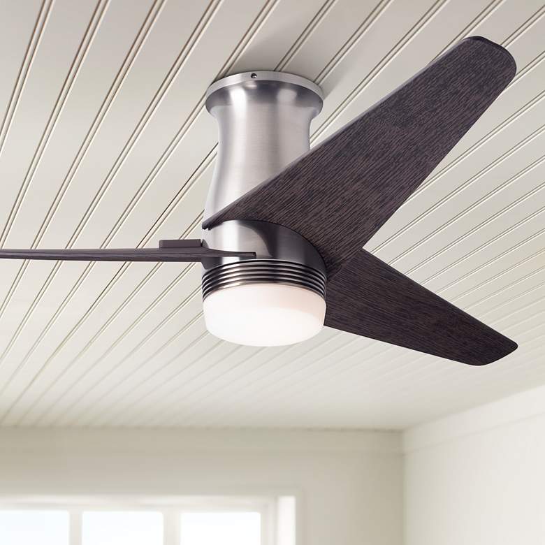 Image 1 48 inch Modern Fan Velo Nickel Ebony LED Damp Rated Hugger Fan with Remote