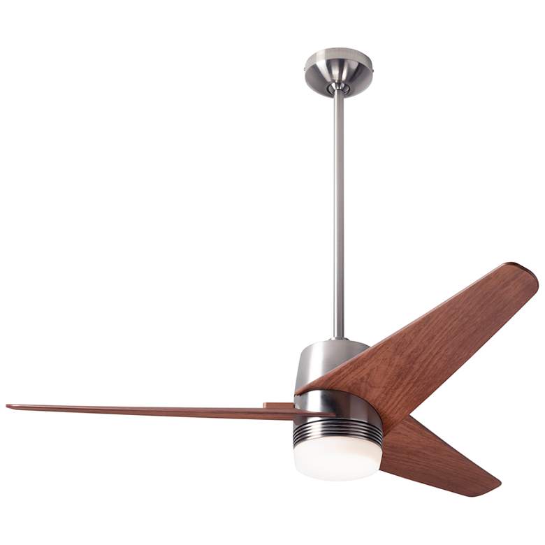 Image 2 48 inch Modern Fan Velo Nickel Mahogany Damp Rated LED Fan with Remote