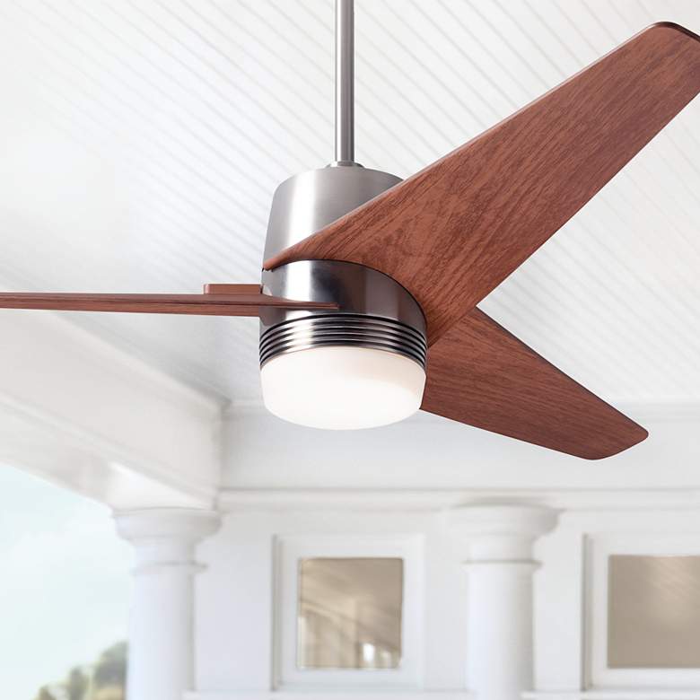 Image 1 48 inch Modern Fan Velo Nickel Mahogany Damp Rated LED Fan with Remote