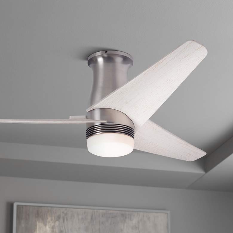 Image 1 48" Modern Fan Velo Nickel/Whitewash LED Damp Hugger Fan with Remote