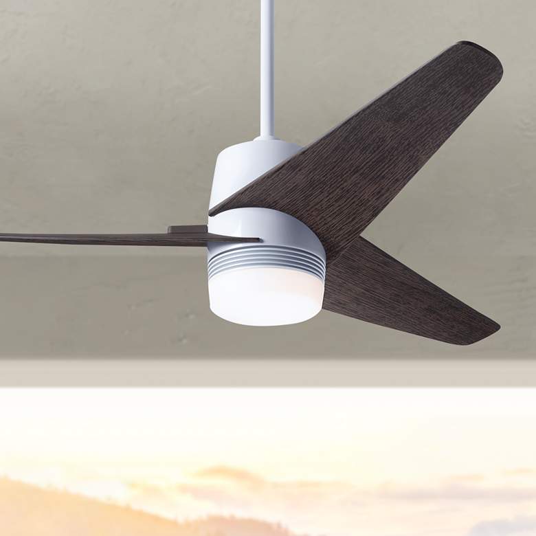 Image 1 48 inch Modern Fan Velo White Ebony Damp Rated LED Ceiling Fan with Remote